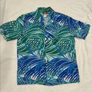 KALAHEO Summer Tropical Blue and Green Casual Button Down Shirt